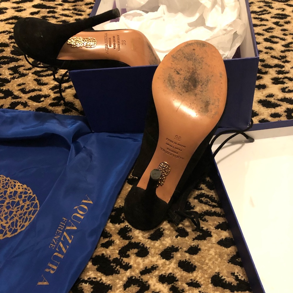 Aquazzura Black Suede Lace-Up Peep-Toe Sandals - Picture 6 of 8